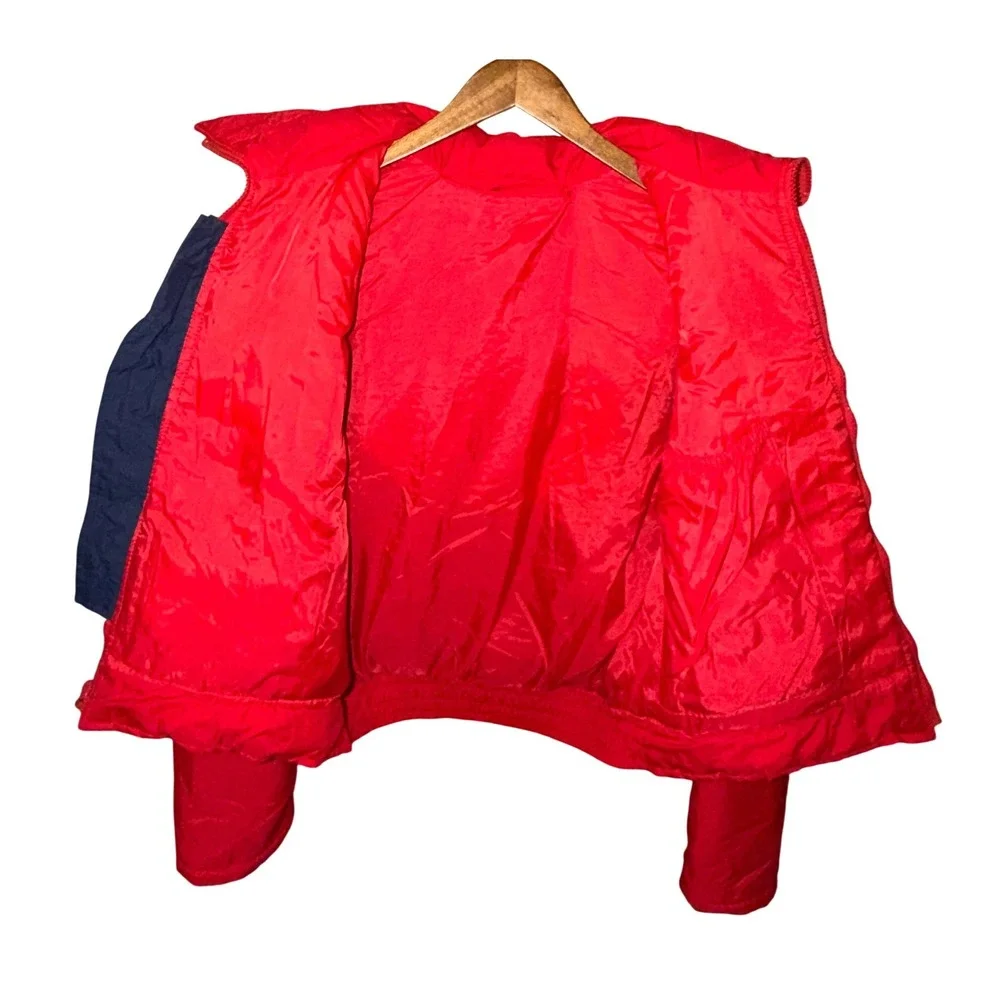 Vtg Colorblock Convert Puffer Jacket Zip Off Sleeves Vest Men L XL Hidden Hood